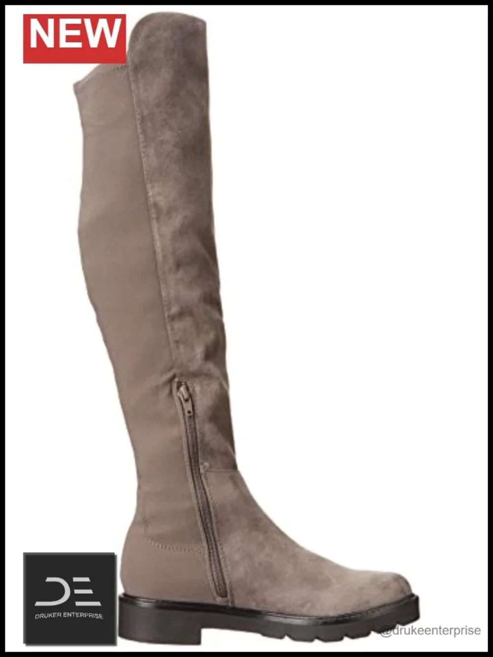Nine West Tread2 Over the Knee Boot Suede Round Toe Zip Closure Stretch Paneling